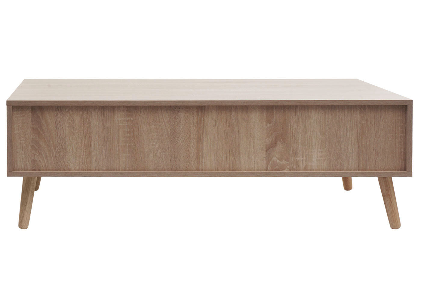 Salontafel MCW-M39, woonkamertafel bijzettafel sofatafel, lade Kubu rotan hout melamine, 37x110x59cm eiken-look