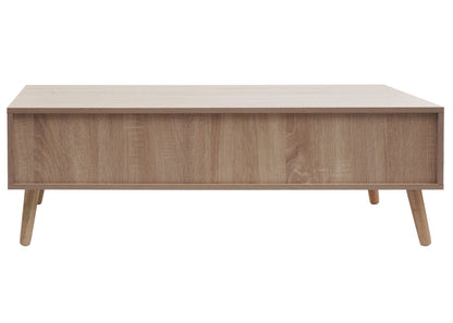 Salontafel MCW-M39, woonkamertafel bijzettafel sofatafel, lade Kubu rotan hout melamine, 37x110x59cm eiken-look