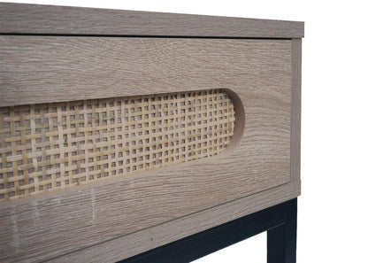 Salontafel MCW-M41, woonkamertafel bijzettafel sofatafel, lade, Kubu rotan hout melamine, eiken look