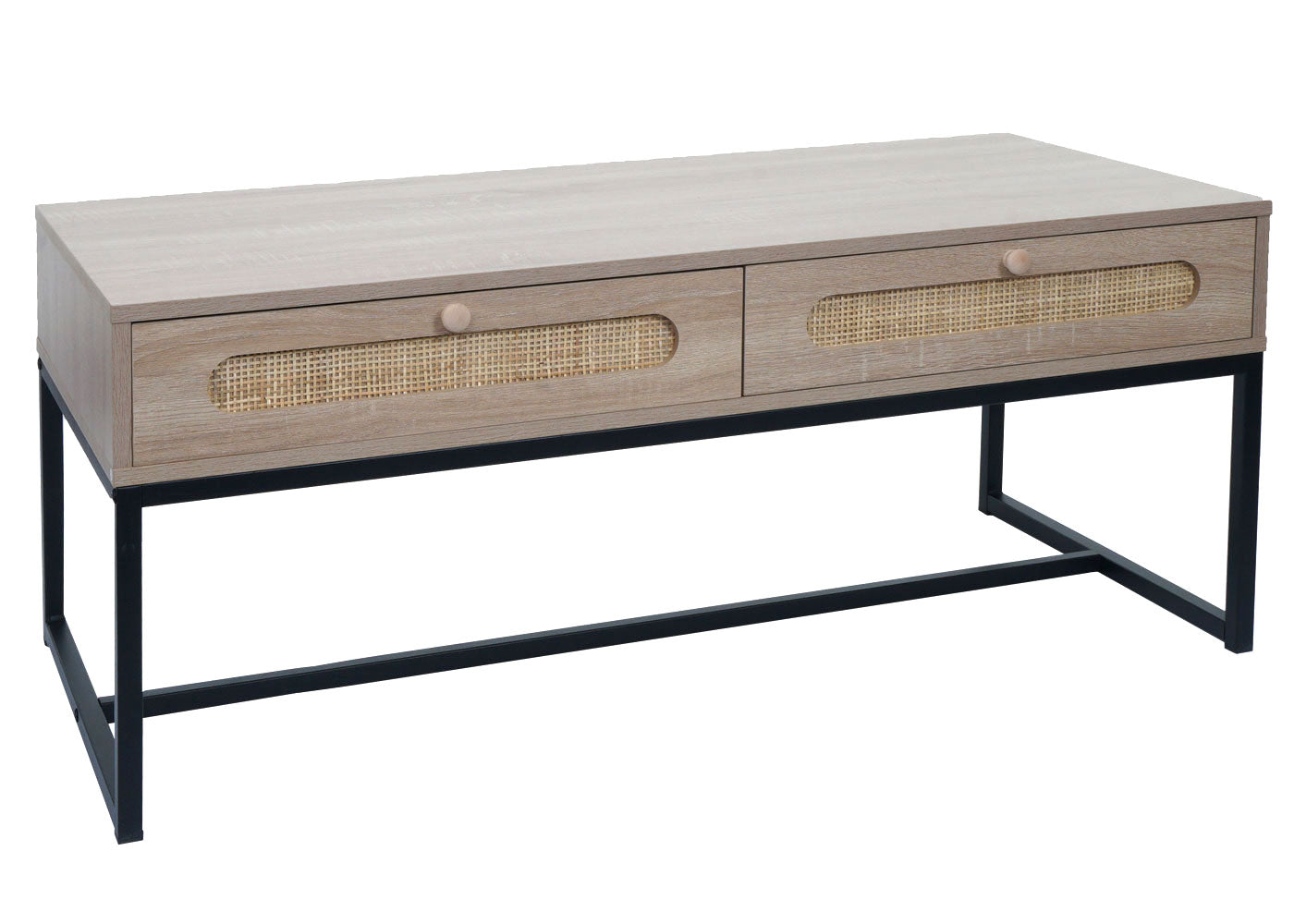 Salontafel MCW-M41, woonkamertafel bijzettafel sofatafel, lade, Kubu rotan hout melamine, eiken look