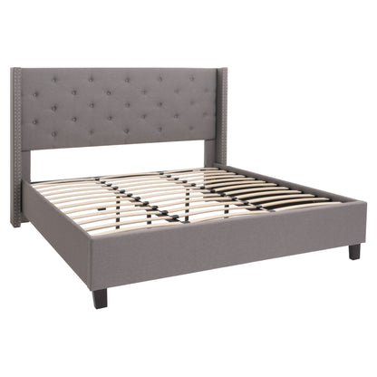 Gestoffeerd bed MCW-N59, bed tweepersoons lattenbodem, massief hout stof/textiel 180x200cm ~ grijs