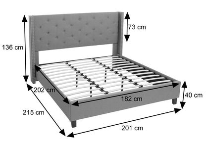 Gestoffeerd bed MCW-N59, bed tweepersoons lattenbodem, massief hout stof/textiel 180x200cm ~ crème-beige