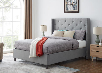 Gestoffeerd bed MCW-N59, bed tweepersoons lattenbodem, massief hout stof/textiel 180x200cm ~ grijs