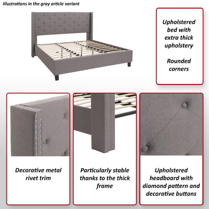 Gestoffeerd bed MCW-N59, bed tweepersoons lattenbodem, massief hout stof/textiel 180x200cm ~ crème-beige