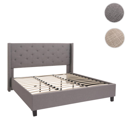 Gestoffeerd bed MCW-N59, bed tweepersoons lattenbodem, massief hout stof/textiel 180x200cm ~ grijs