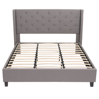 Gestoffeerd bed MCW-N59, bed tweepersoons lattenbodem, massief hout stof/textiel 180x200cm ~ grijs