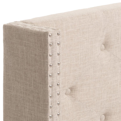 Gestoffeerd bed MCW-N59, bed tweepersoons lattenbodem, massief hout stof/textiel 180x200cm ~ crème-beige