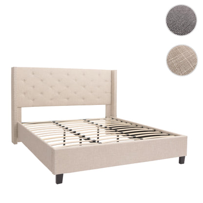Gestoffeerd bed MCW-N59, bed tweepersoons lattenbodem, massief hout stof/textiel 180x200cm ~ crème-beige