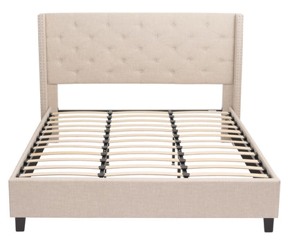 Gestoffeerd bed MCW-N59, bed tweepersoons lattenbodem, massief hout stof/textiel 180x200cm ~ crème-beige