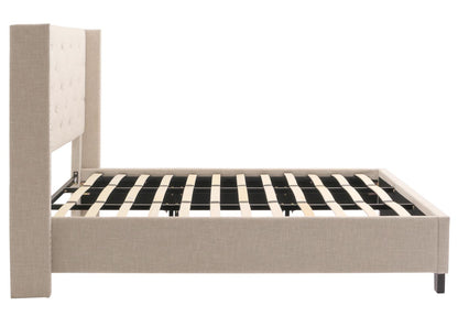 Gestoffeerd bed MCW-N59, bed tweepersoons lattenbodem, massief hout stof/textiel 180x200cm ~ crème-beige