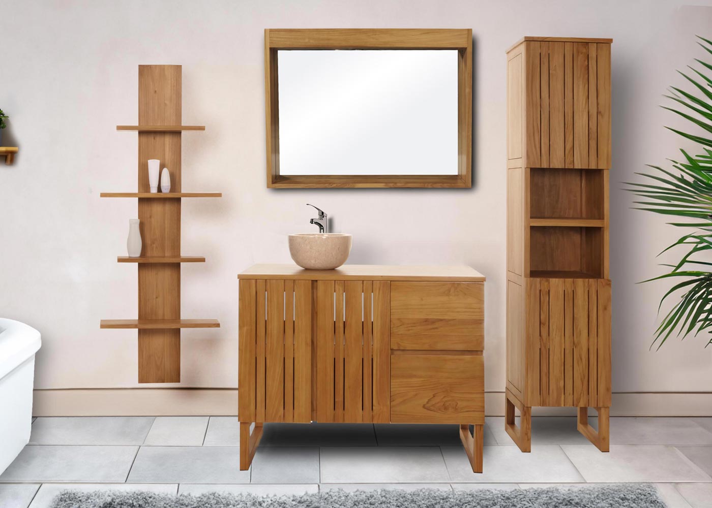 Teak wandplank MCW-M72, badkamerplank Hangplank, hoogwaardige B-kwaliteit teak (kernhout, 20-30 jaar), 51x56x15cm