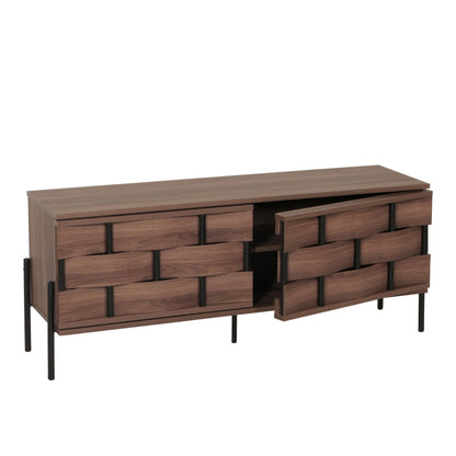 TV-rek MCW-M44, TV-tafel lowboard TV-kast ladekast, opbergvakken, 3D rieten design push-to-open deuren 120cm, bruin