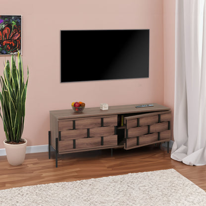 TV-rek MCW-M44, TV-tafel lowboard TV-kast ladekast, opbergvakken, 3D rieten design push-to-open deuren 120cm, bruin