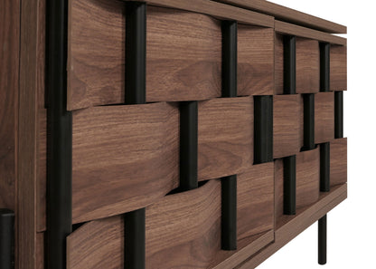 TV-rek MCW-M44, TV-tafel lowboard TV-kast ladekast, opbergvakken, 3D rieten design push-to-open deuren 120cm, bruin
