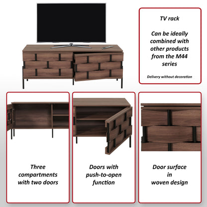 TV-rek MCW-M44, TV-tafel lowboard TV-kast ladekast, opbergvakken, 3D rieten design push-to-open deuren 120cm, bruin