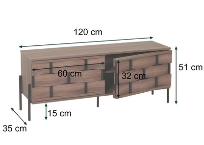 TV-rek MCW-M44, TV-tafel lowboard TV-kast ladekast, opbergvakken, 3D rieten design push-to-open deuren 120cm, bruin