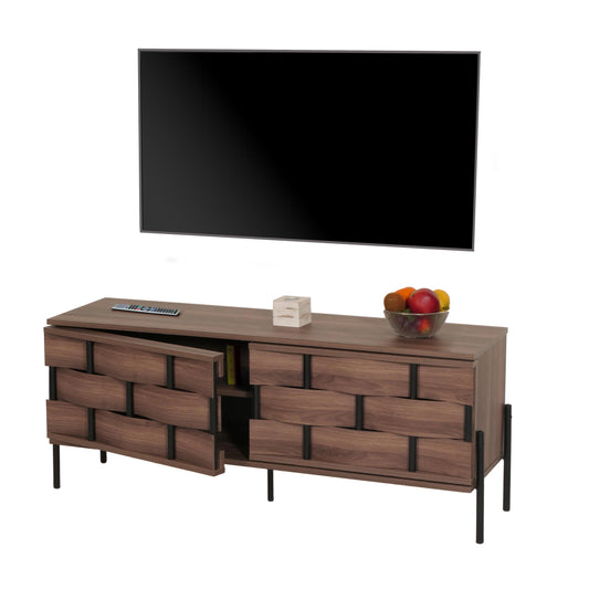 TV-rek MCW-M44, TV-tafel lowboard TV-kast ladekast, opbergvakken, 3D rieten design push-to-open deuren 120cm, bruin