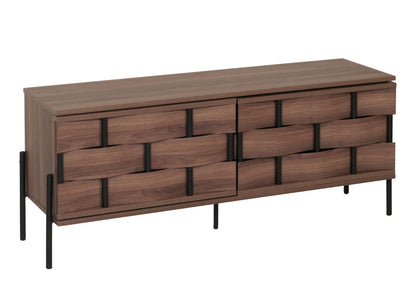 TV-rek MCW-M44, TV-tafel lowboard TV-kast ladekast, opbergvakken, 3D rieten design push-to-open deuren 120cm, bruin