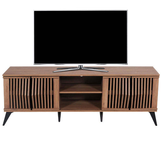 TV-rek MCW-M45, TV-tafel lowboard kast, 3D design opbergvakken 55x166x41cm, bruin