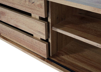 TV-rek MCW-M46, TV-standaard TV-tafel lowboard TV-kast ladekast, 4 opbergvakken 43x180x41cm, natuurlijke kleur