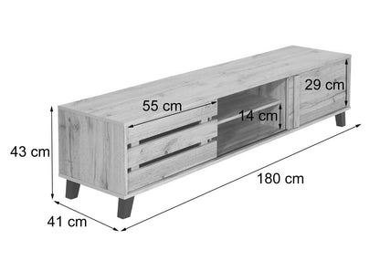 TV-rek MCW-M46, TV-standaard TV-tafel lowboard TV-kast ladekast, 4 opbergvakken 43x180x41cm, natuurlijke kleur