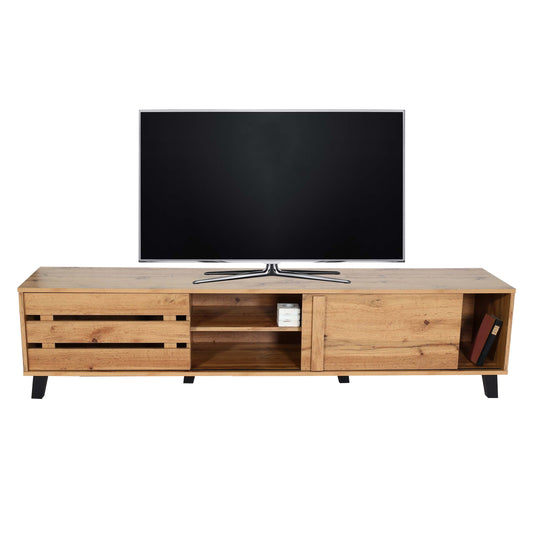 TV-rek MCW-M46, TV-standaard TV-tafel lowboard TV-kast ladekast, 4 opbergvakken 43x180x41cm, natuurlijke kleur