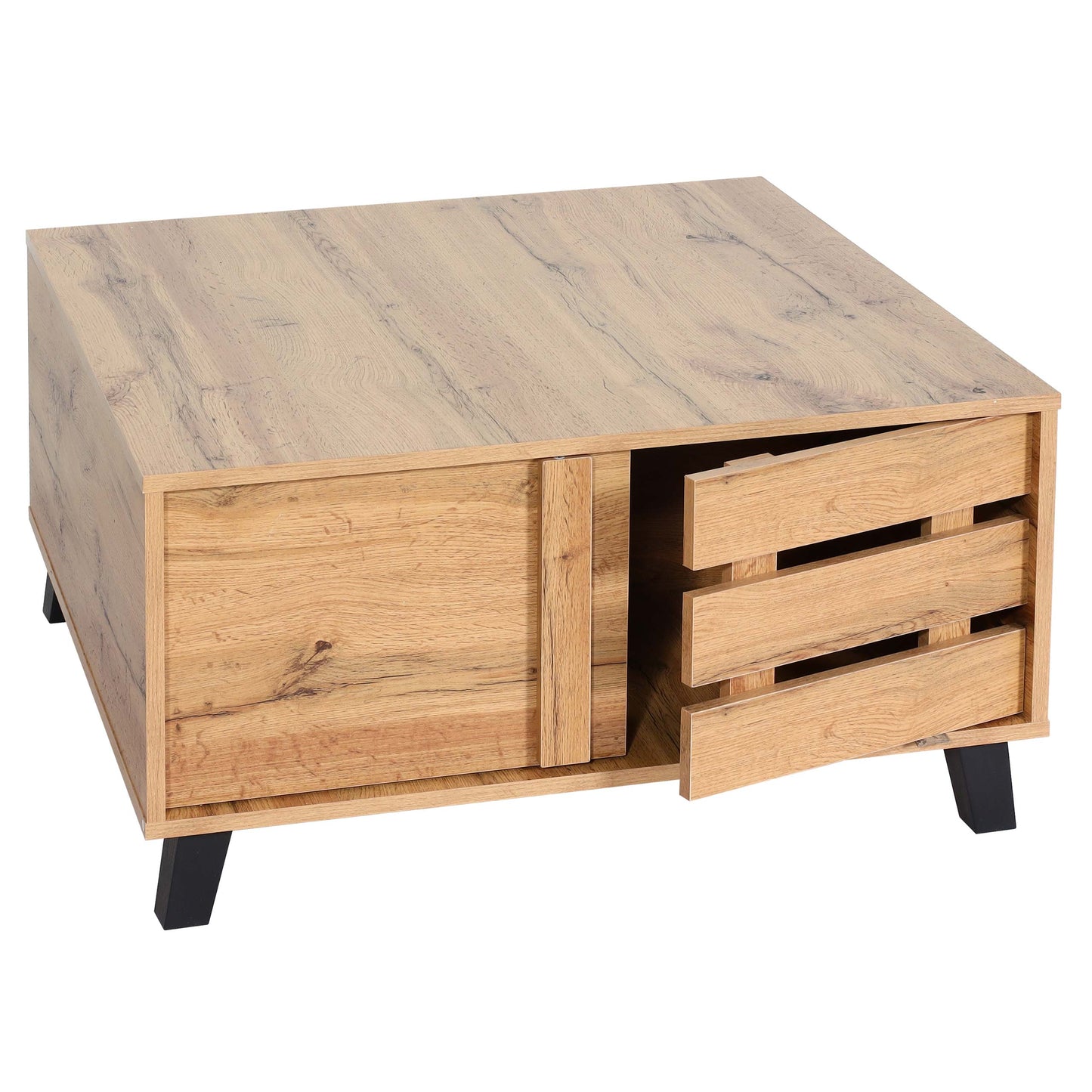Salontafel MCW-M46, woonkamertafel sofatafel bijzettafel, 2 opbergvakken 43x81x81cm, natuurlijke kleur