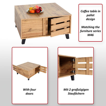 Salontafel MCW-M46, woonkamertafel sofatafel bijzettafel, 2 opbergvakken 43x81x81cm, natuurlijke kleur