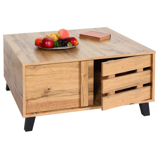 Salontafel MCW-M46, woonkamertafel sofatafel bijzettafel, 2 opbergvakken 43x81x81cm, natuurlijke kleur