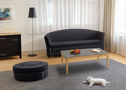 Salontafel MCW-M55, bijzettafel sofatafel, massief hout HDF laminaat melamine 46x120x70cm, marmeren/steen look lichte poten