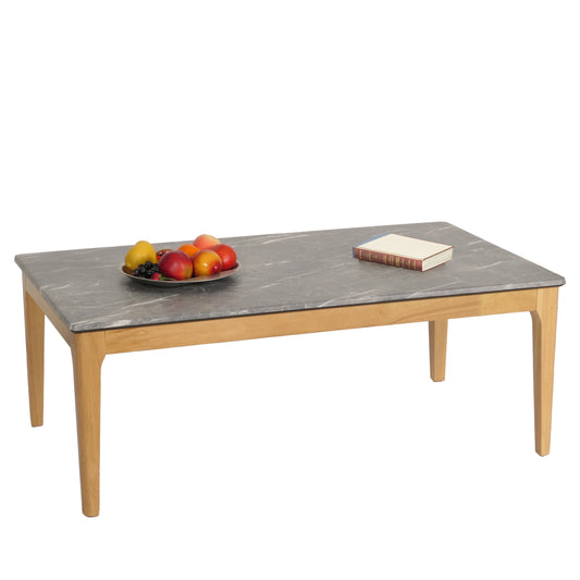 Salontafel MCW-M55, bijzettafel sofatafel, massief hout HDF laminaat melamine 46x120x70cm, marmeren/steen look lichte poten