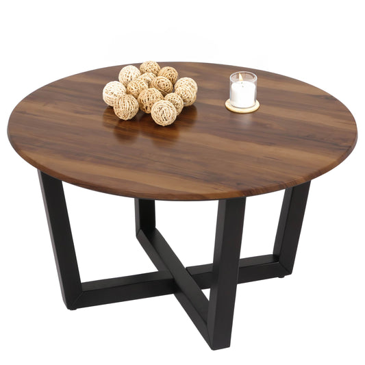 Salontafel MCW-M61, bijzettafel sofatafel, massief hout HPL laminaat melamine Ø80cm, sheesham hout look, donker frame