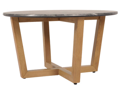 Salontafel MCW-M61, bijzettafel sofatafel, massief hout HDF laminaat melamine Ø80cm, marmer/steen look, licht gekleurd frame