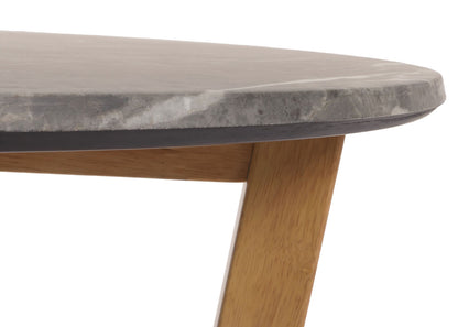 Salontafel MCW-M61, bijzettafel sofatafel, massief hout HDF laminaat melamine Ø80cm, marmer/steen look, licht gekleurd frame