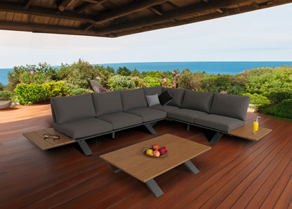 Aluminium tuinset MCW-M62, zitgroep tuin/loungeset bank, houtlook ~ antraciet frame, donkergrijze bekleding