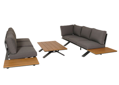 Aluminium tuinset MCW-M62, zitgroep tuin/loungeset bank, houtlook ~ antraciet frame, donkergrijze bekleding