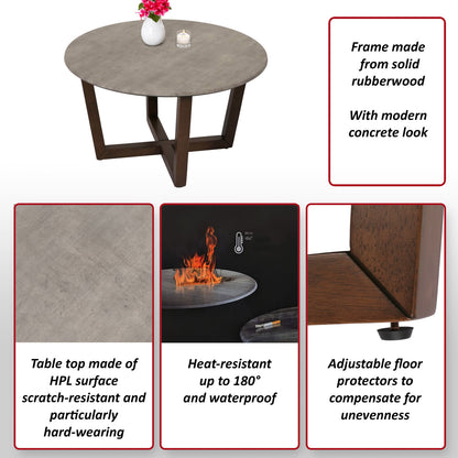 Salontafel MCW-M61, bijzettafel sofatafel, massief hout HPL laminaat melamine Ø80cm, betonlook, donker frame