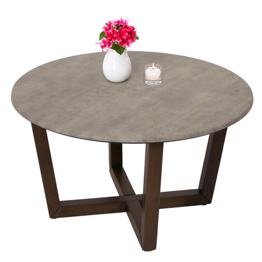 Salontafel MCW-M61, bijzettafel sofatafel, massief hout HPL laminaat melamine Ø80cm, betonlook, donker frame