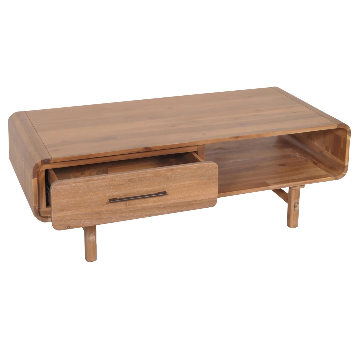 Salontafel MCW-M47, woonkamertafel bijzettafel sofatafel, lade, acacia massief hout gebeitst 44x125x60cm 25kg