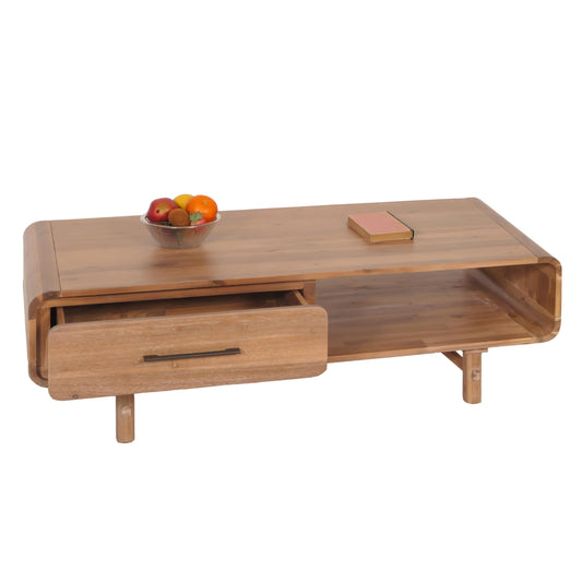 Salontafel MCW-M47, woonkamertafel bijzettafel sofatafel, lade, acacia massief hout gebeitst 44x125x60cm 25kg