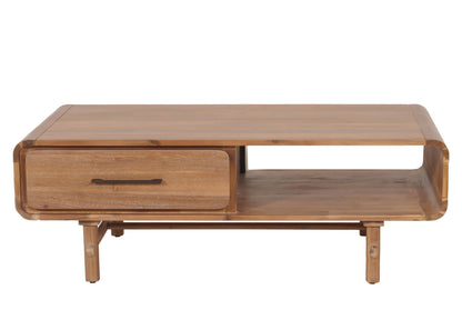 Salontafel MCW-M47, woonkamertafel bijzettafel sofatafel, lade, acacia massief hout gebeitst 44x125x60cm 25kg
