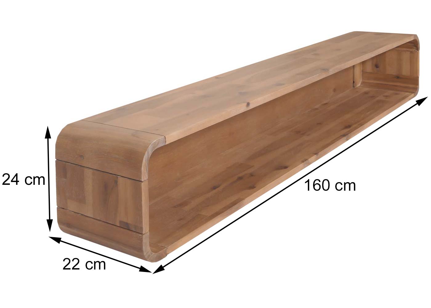 Wandplank MCW-M47, hangende plank Zwevende plank, plank, acacia massief hout gebeitst 160cm 9kg
