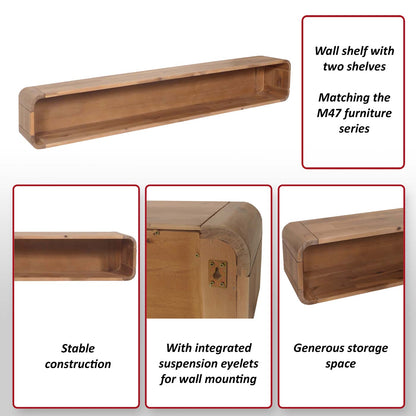 Wandplank MCW-M47, hangende plank Zwevende plank, plank, acacia massief hout gebeitst 160cm 9kg