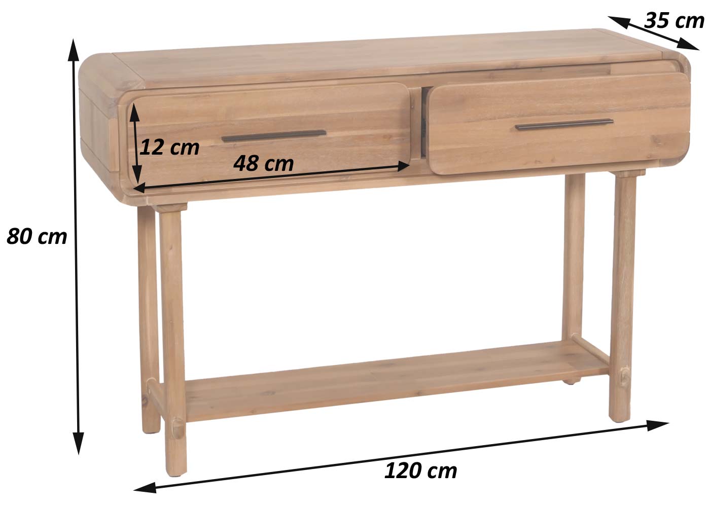 Console tafel MCW-M47, telefoontafel bijzettafel opbergtafel, lade, acacia massief hout gebeitst 80x120x35cm 22kg