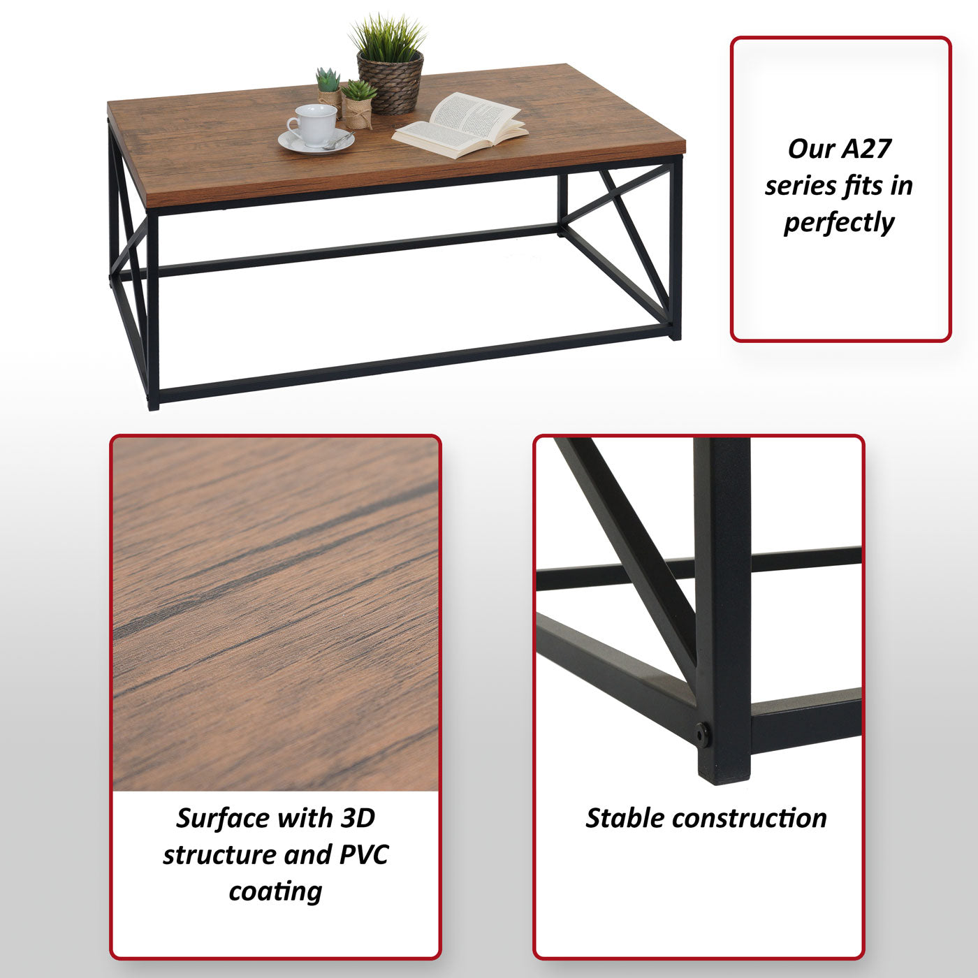 Salontafel MCW-A27, woonkamertafel bijzettafel sofatafel, metalen 3D structuur 44x110x60cm, wild eiken look