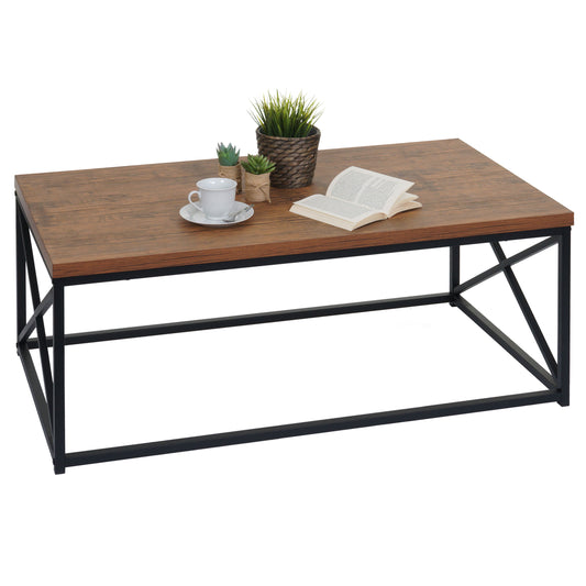 Salontafel MCW-A27, woonkamertafel bijzettafel sofatafel, metalen 3D structuur 44x110x60cm, wild eiken look