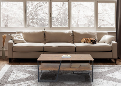 Salontafel MCW-A27, woonkamertafel bijzettafel sofatafel, metalen legplank 3D structuur 46x110x60cm, wild eiken look