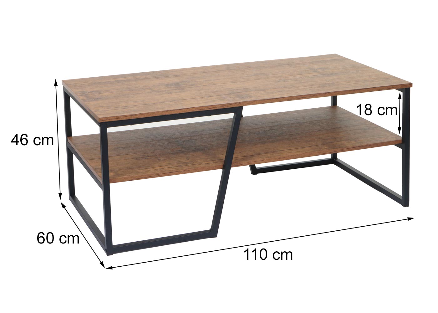 Salontafel MCW-A27, woonkamertafel bijzettafel sofatafel, metalen legplank 3D structuur 46x110x60cm, wild eiken look