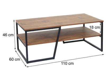 Salontafel MCW-A27, woonkamertafel bijzettafel sofatafel, metalen legplank 3D structuur 46x110x60cm, wild eiken look