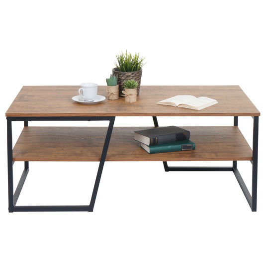 Salontafel MCW-A27, woonkamertafel bijzettafel sofatafel, metalen legplank 3D structuur 46x110x60cm, wild eiken look
